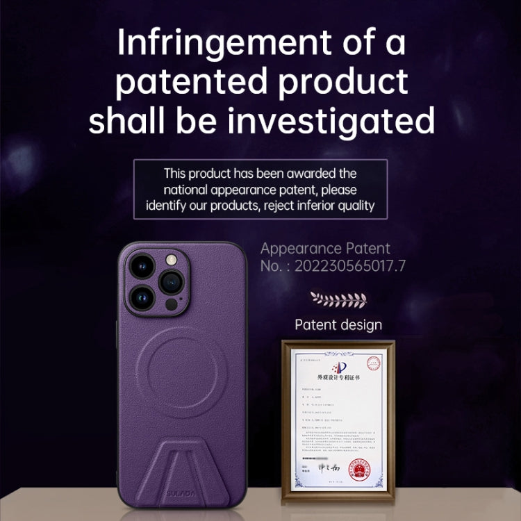 For iPhone 14 Plus SULADA Folding Holder Lambskin Texture MagSafe Phone Case(Purple)