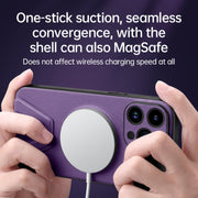 For iPhone 14 Plus SULADA Folding Holder Lambskin Texture MagSafe Phone Case(Purple)