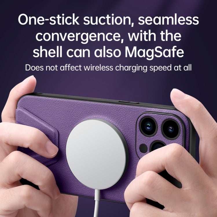 For iPhone 13 SULADA Folding Holder Lambskin Texture MagSafe Phone Case(Purple)