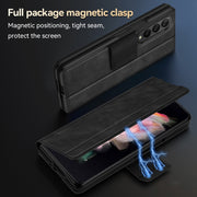 For Samsung Galaxy Z Fold3 / W22 SULADA All-inclusive Magnetic Snap Flip Leather Phone Case(Black)