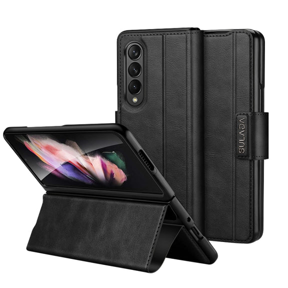For Samsung Galaxy Z Fold3 / W22 SULADA All-inclusive Magnetic Snap Flip Leather Phone Case(Black)