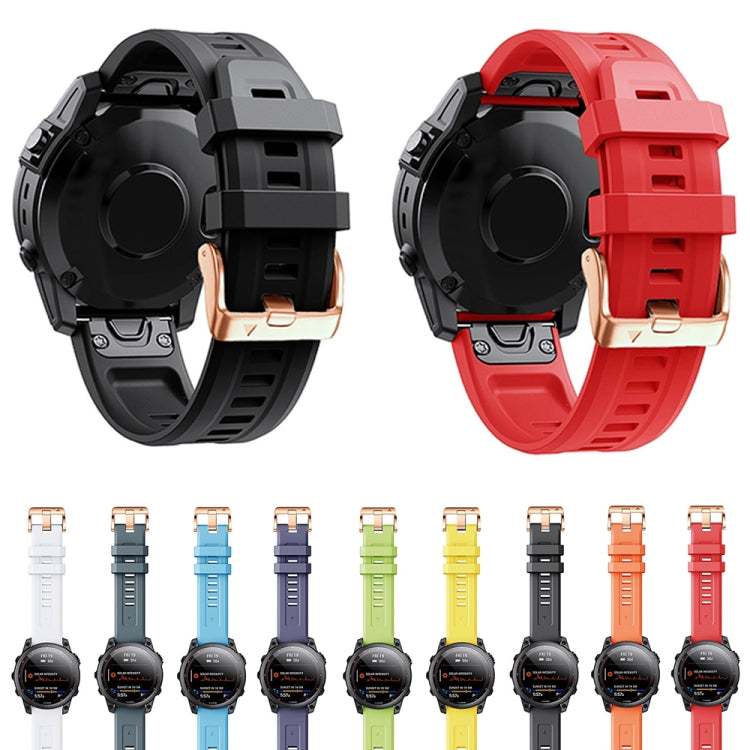 Compatible with Garmin Epix Pro 42mm Rose Gold Buckle Silicone Watch Band(Dark Blue)