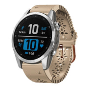 Compatible with Garmin Fenix 7S Pro 42mm Lady Lace Punch Silicone Watch Band(Khaki)