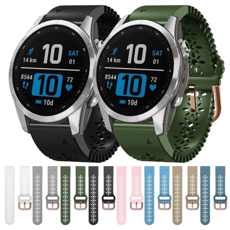 Compatible with Garmin Fenix 7S Pro 42mm Lady Lace Punch Silicone Watch Band(Black)
