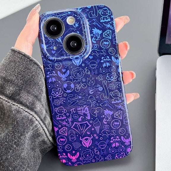 For iPhone 14 Plus Painted Pattern Precise Hole PC Phone Case(Red Blue Graffiti)