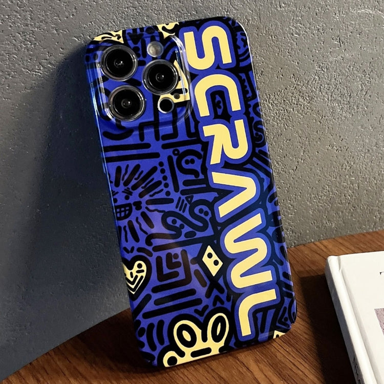 For iPhone 14 Pro Max Painted Pattern Precise Hole PC Phone Case(Blue SCR)