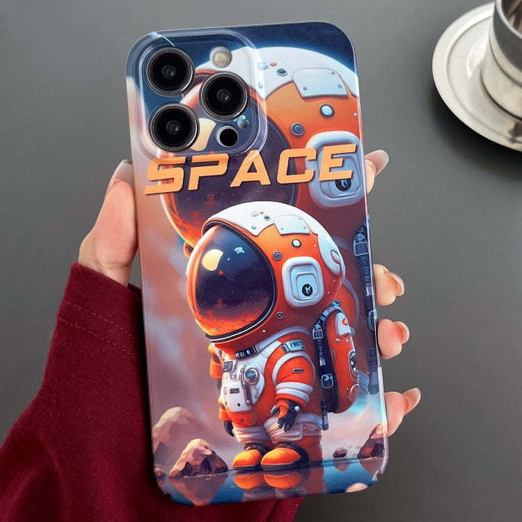 For iPhone 13 Pro Max Painted Pattern Precise Hole PC Phone Case(Orange Astronaut)
