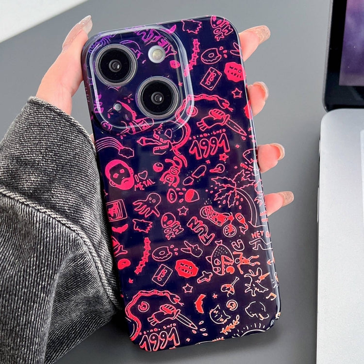 For iPhone 13 Painted Pattern Precise Hole PC Phone Case(Black Red Graffiti)
