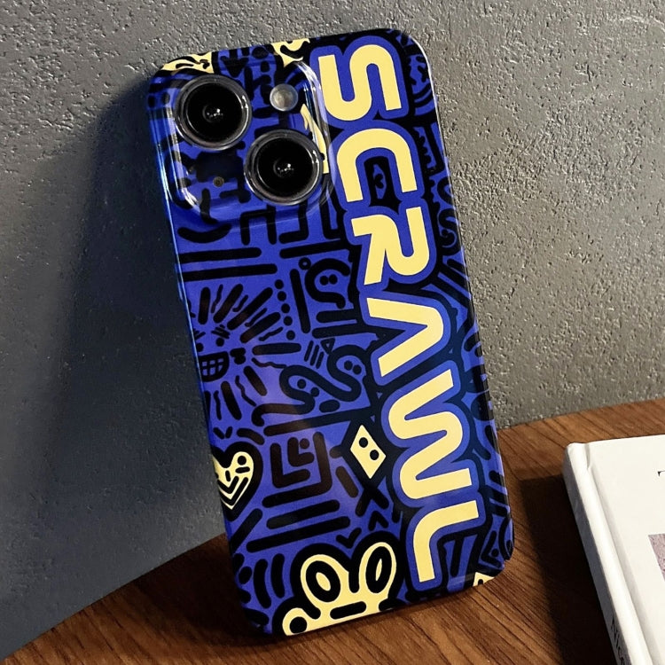 For iPhone 13 Painted Pattern Precise Hole PC Phone Case(Blue SCR)