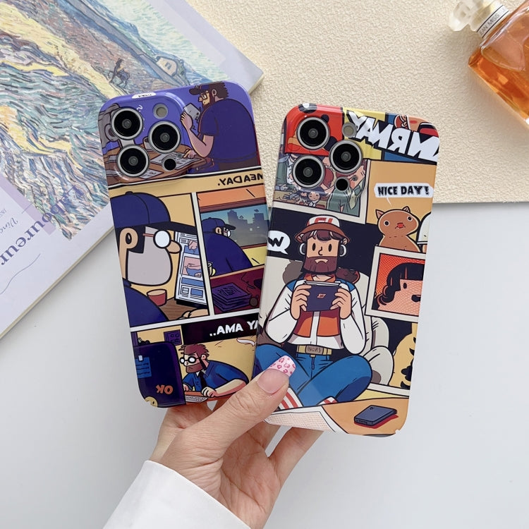 For iPhone 14 Painted Pattern Precise Hole PC Phone Case(Orange Comics)