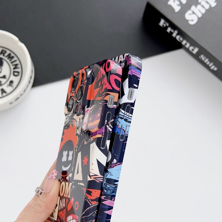 For iPhone 14 Painted Pattern Precise Hole PC Phone Case(Orange Comics)