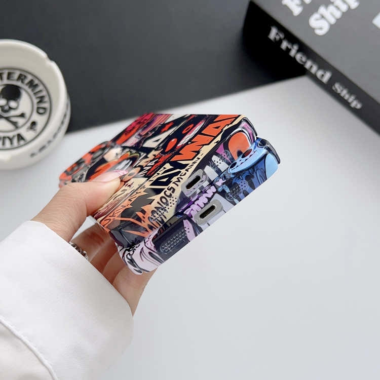 For iPhone 14 Pro Painted Pattern Precise Hole PC Phone Case(Black Red Graffiti)