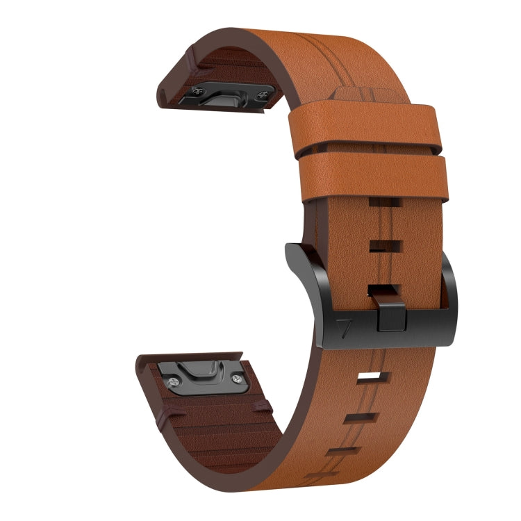 Compatible with Garmin Fenix 7 Pro 47mm Leather Steel Buckle Watch Band(Brown)