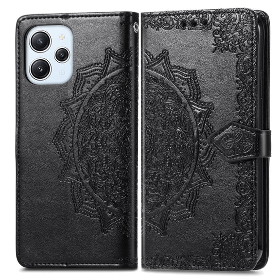 For Xiaomi Redmi 12 Mandala Flower Embossed Leather Phone Case(Black)