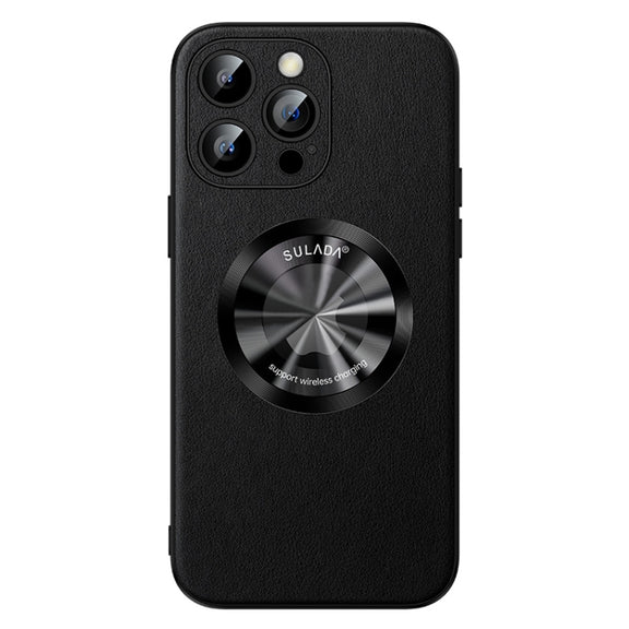 For iPhone 15 Pro Max SULADA Microfiber Leather MagSafe Magnetic Phone Case(Black)