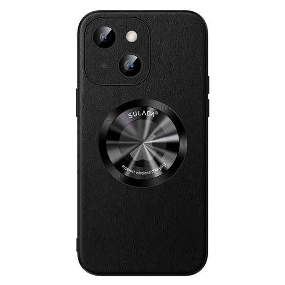 For iPhone 15 SULADA Microfiber Leather MagSafe Magnetic Phone Case(Black)