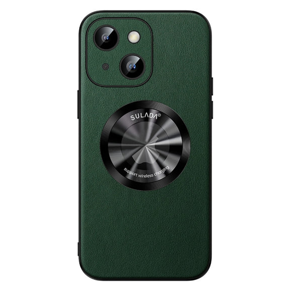For iPhone 14 Plus SULADA Microfiber Leather MagSafe Magnetic Phone Case(Green)
