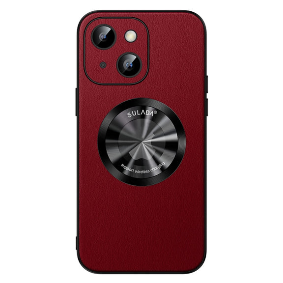 For iPhone 14 Plus SULADA Microfiber Leather MagSafe Magnetic Phone Case(Red)