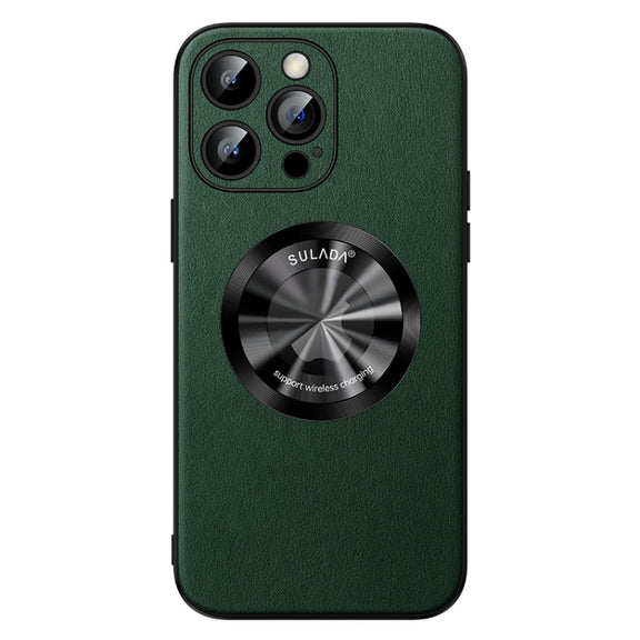 For iPhone 14 Pro Max SULADA Microfiber Leather MagSafe Magnetic Phone Case(Green)
