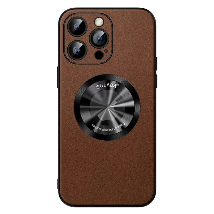 For iPhone 14 Pro Max SULADA Microfiber Leather MagSafe Magnetic Phone Case(Brown)