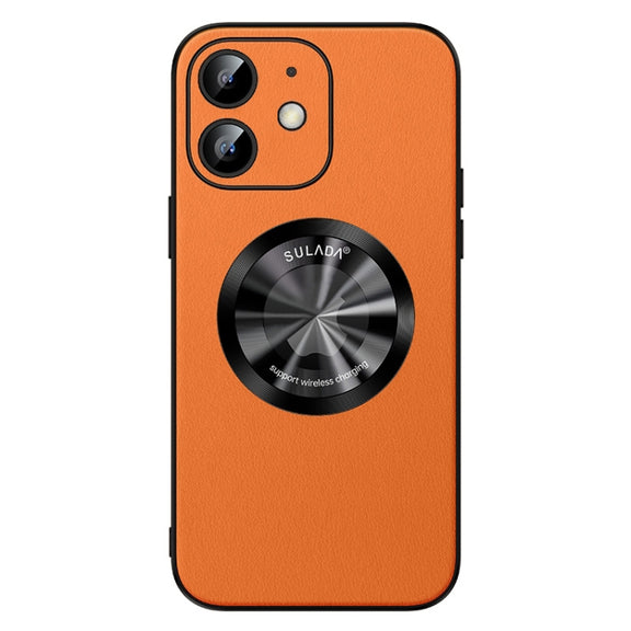 For iPhone 12 SULADA Microfiber Leather MagSafe Magnetic Phone Case(Orange)