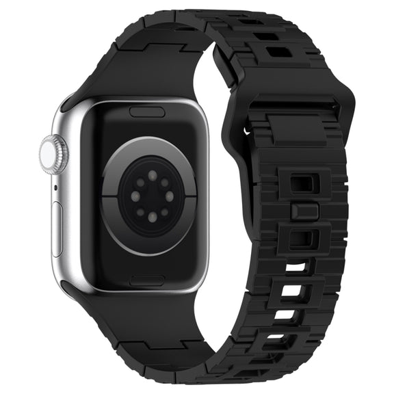 For Apple Watch SE 2023 44mm Square Buckle Armor Style Silicone Watch Band(Black)