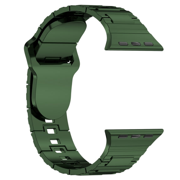 For Apple Watch 9 45mm Square Buckle Armor Style Silicone Watch Band(Plating Green)
