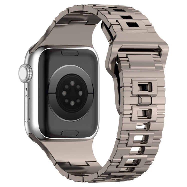 For Apple Watch 9 45mm Square Buckle Armor Style Silicone Watch Band(Plating Titanium Silver)