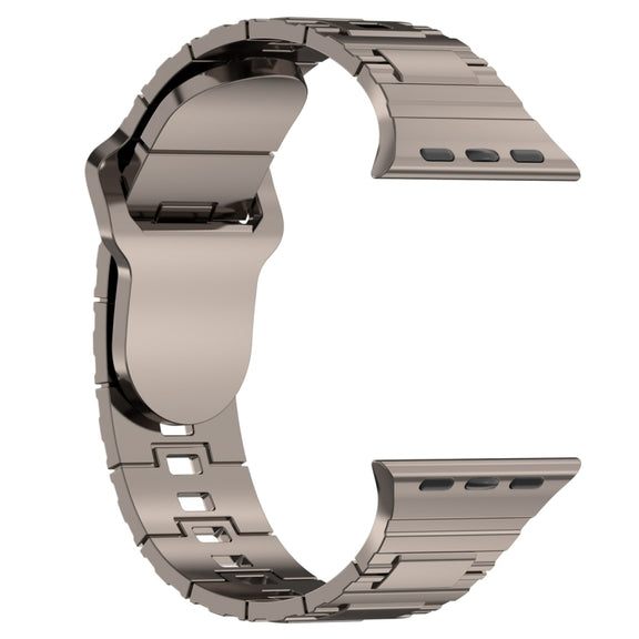 For Apple Watch 9 45mm Square Buckle Armor Style Silicone Watch Band(Plating Titanium Silver)