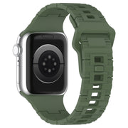 For Apple Watch 9 45mm Square Buckle Armor Style Silicone Watch Band(Dark Green)