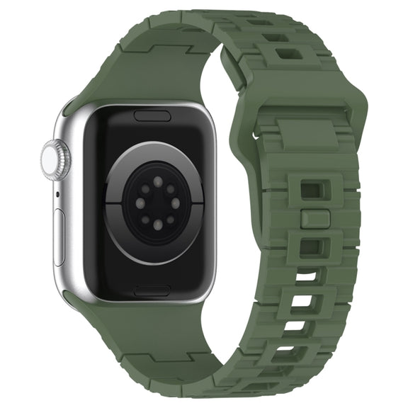 For Apple Watch 9 45mm Square Buckle Armor Style Silicone Watch Band(Dark Green)
