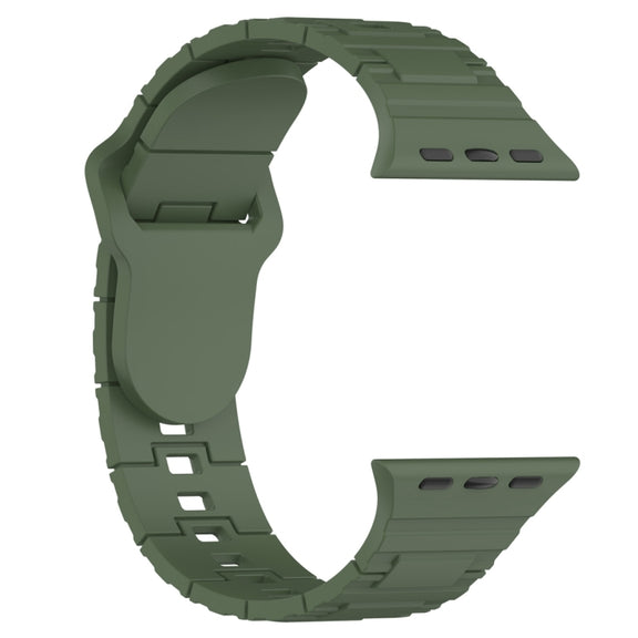 For Apple Watch 9 45mm Square Buckle Armor Style Silicone Watch Band(Dark Green)