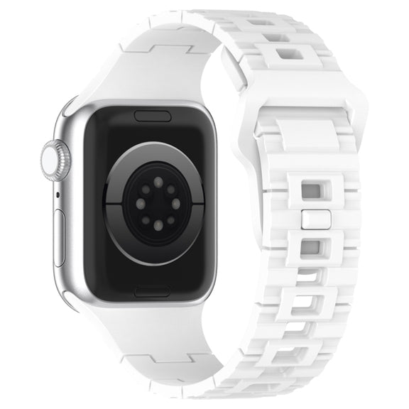 For Apple Watch 9 45mm Square Buckle Armor Style Silicone Watch Band(White)
