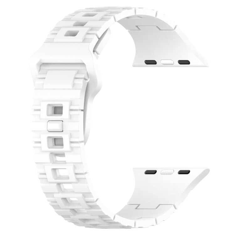 For Apple Watch 9 45mm Square Buckle Armor Style Silicone Watch Band(White)
