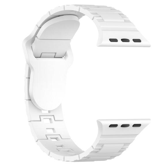 For Apple Watch 9 45mm Square Buckle Armor Style Silicone Watch Band(White)