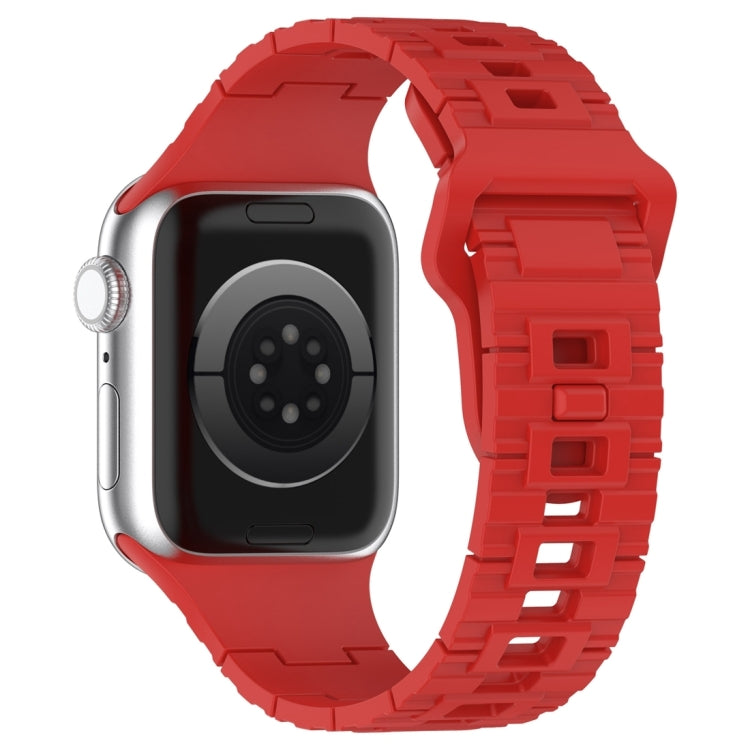 For Apple Watch 9 45mm Square Buckle Armor Style Silicone Watch Band(Red)