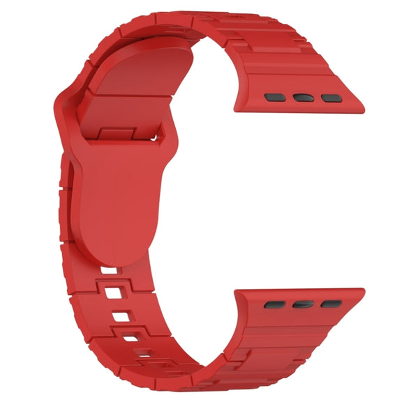 For Apple Watch 9 45mm Square Buckle Armor Style Silicone Watch Band(Red)