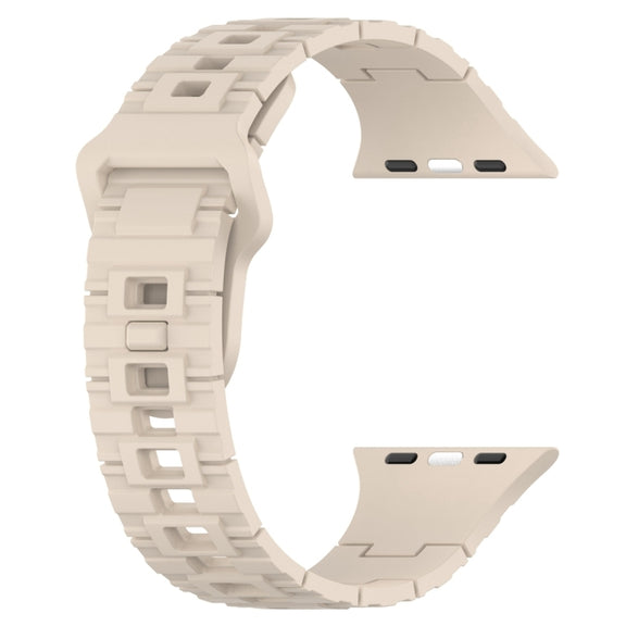 For Apple Watch 9 45mm Square Buckle Armor Style Silicone Watch Band(Ivory White)
