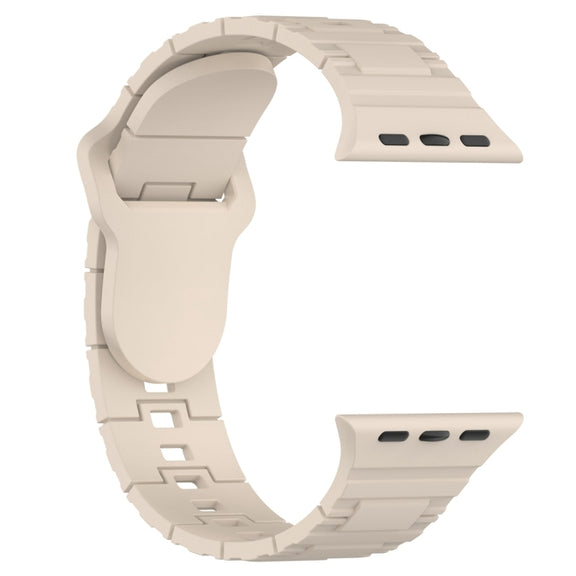 For Apple Watch 9 45mm Square Buckle Armor Style Silicone Watch Band(Ivory White)