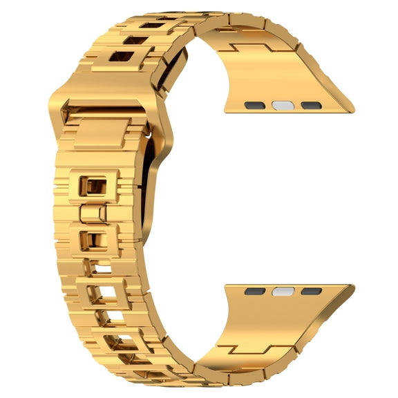 For Apple Watch 9 41mm Square Buckle Armor Style Silicone Watch Band(Plating Gold)