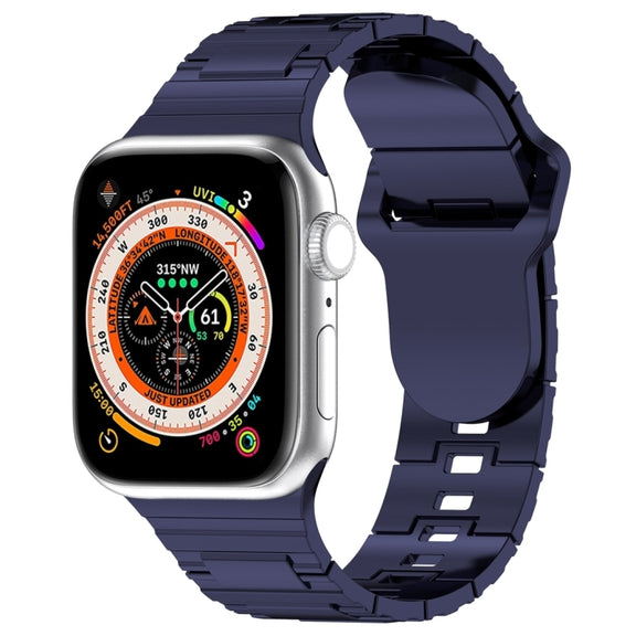 For Apple Watch 9 41mm Square Buckle Armor Style Silicone Watch Band(Plating Blue)