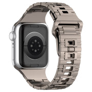 For Apple Watch 9 41mm Square Buckle Armor Style Silicone Watch Band(Plating Titanium Silver)