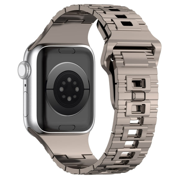 For Apple Watch 9 41mm Square Buckle Armor Style Silicone Watch Band(Plating Titanium Silver)