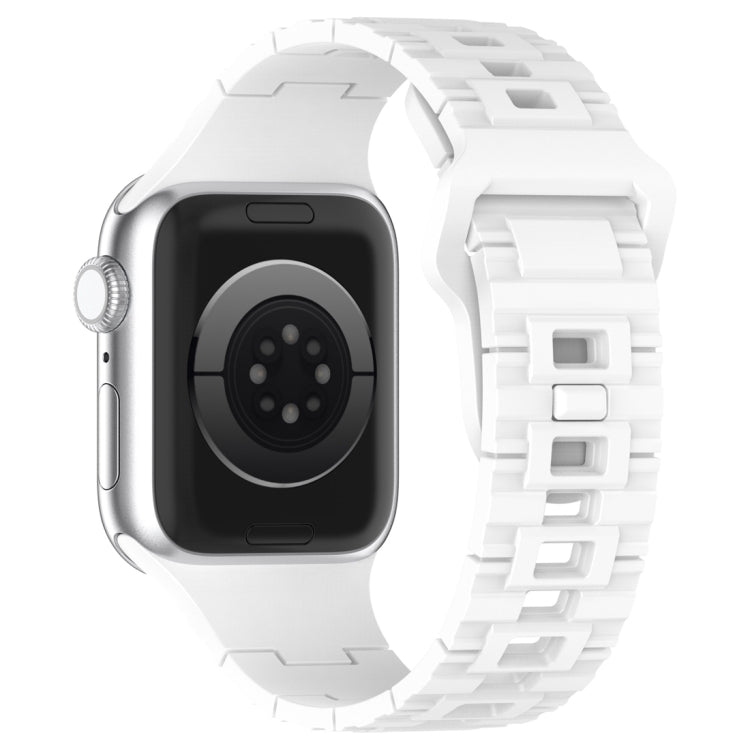 For Apple Watch 9 41mm Square Buckle Armor Style Silicone Watch Band(White)