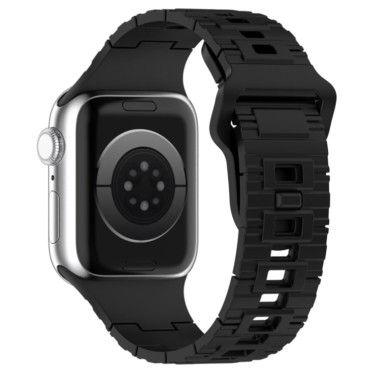 For Apple Watch 9 41mm Square Buckle Armor Style Silicone Watch Band(Black)