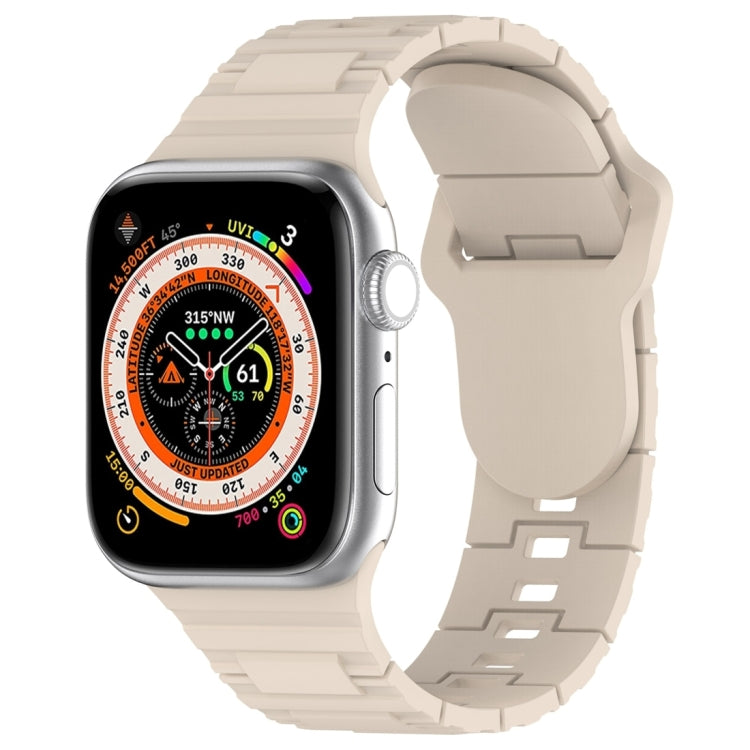 For Apple Watch 9 41mm Square Buckle Armor Style Silicone Watch Band(Ivory White)