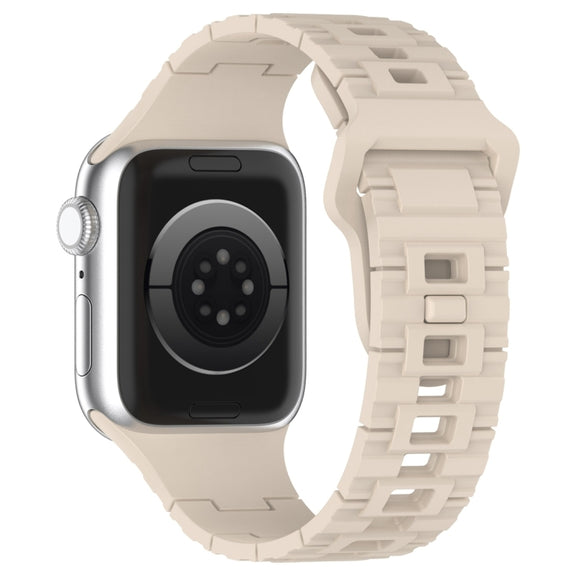 For Apple Watch 9 41mm Square Buckle Armor Style Silicone Watch Band(Ivory White)