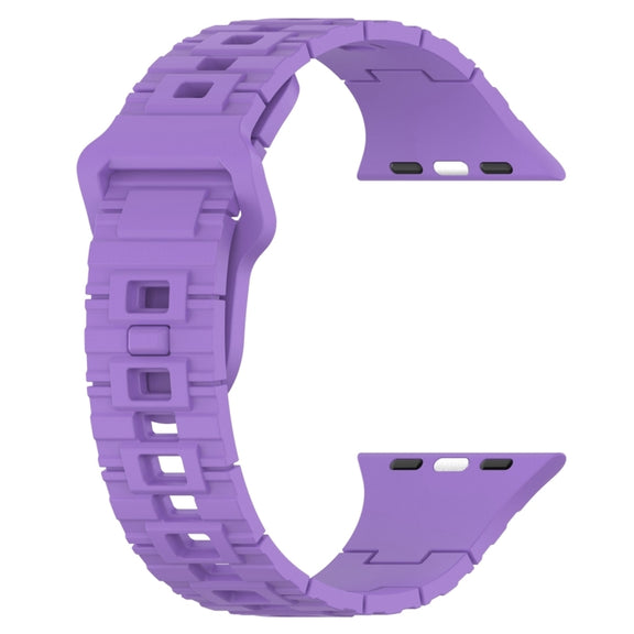 For Apple Watch 9 41mm Square Buckle Armor Style Silicone Watch Band(Purple)