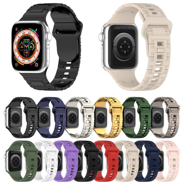 For Apple Watch 9 45mm Square Buckle Armor Style Silicone Watch Band(Plating Silver)