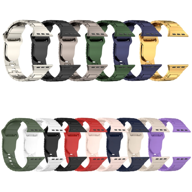 For Apple Watch SE 2023 44mm Square Buckle Armor Style Silicone Watch Band(Plating Silver)